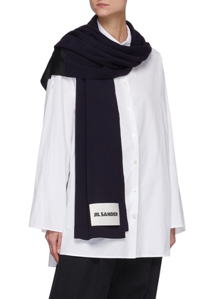 Figure View - Click To Enlarge - JIL SANDER - Superfine Wool Knit Scarf with Contrast Colour Detailing