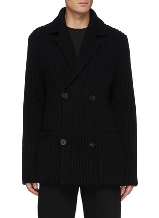Main View - Click To Enlarge - THE ROW - Delfino' Double Breasted Ribbed Cashmere Merino Wool Blend Knit Blazer