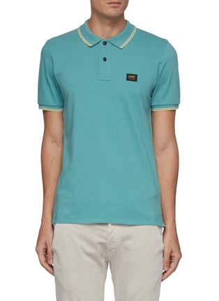 Main View - Click To Enlarge - DENHAM - 'Regency' Logo Patch Contrast Stripe Edge Cotton Polo Shirt