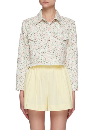 Main View - Click To Enlarge - ALICE & OLIVIA - 'Chloe' All-over Floral Print Crop Denim Jacket