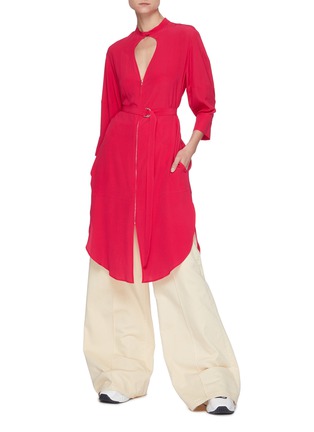 Figure View - Click To Enlarge - STELLA MCCARTNEY - Marissa' Belted Keyhole Quarter Sleeve Silk Shirt Dress