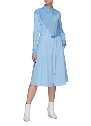 Figure View - Click To Enlarge - STELLA MCCARTNEY - Mia' Belted Pointed Collar Panelled Cotton Midi Shirt Dress