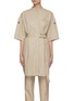 Main View - Click To Enlarge - YVES SALOMON - Belted Quarter Sleeved Madarin Collar Lambskin Leather Shirt Dress