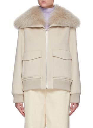 Main View - Click To Enlarge - YVES SALOMON - Fox Fur Collar Cashmere Wool Mix Zip Up Jacket