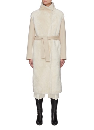 Main View - Click To Enlarge - YVES SALOMON - Belted Shearling Front Panel Wool Cashmere Blend Coat