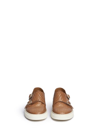 Front View - Click To Enlarge - DOUCAL'S - 'Mike' basketweave leather monk strap sneakers
