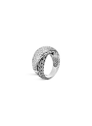 Detail View - Click To Enlarge - JOHN HARDY - Classic Chain' Diamond Paved Arch Sterling Silver Overlap Ring