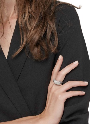 Detail View - Click To Enlarge - JOHN HARDY - Classic Chain' Diamond Paved Arch Sterling Silver Overlap Ring