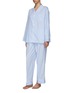 Front View - Click To Enlarge - LAGOM - MEDIUM PIPED PYJAMA SET — LIGHT BLUE/WHITE