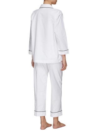 Front View - Click To Enlarge - LAGOM - MEDIUM PIPED PYJAMA SET — WHITE/NAVY BLUE