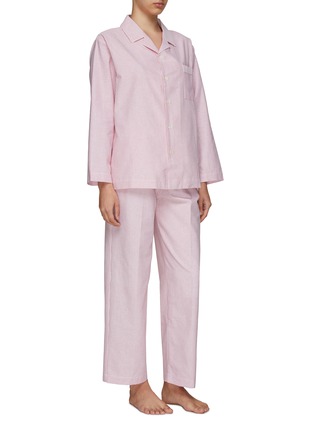 Front View - Click To Enlarge - LAGOM - SMALL PIPED PYJAMA SET — LIGHT PINK/WHITE