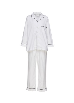 Main View - Click To Enlarge - LAGOM - LARGE PIPED PYJAMA SET — WHITE/NAVY BLUE