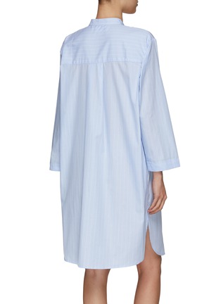 Back View - Click To Enlarge - LAGOM - SMALL OVERSIZE STAND COLLAR COTTON PYJAMA SHIRT — LIGHT BLUE/WHITE