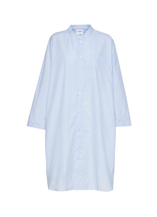 Main View - Click To Enlarge - LAGOM - SMALL OVERSIZE STAND COLLAR COTTON PYJAMA SHIRT — LIGHT BLUE/WHITE