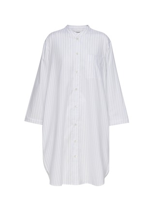 Main View - Click To Enlarge - LAGOM - MEDIUM OVERSIZE STAND COLLAR COTTON PYJAMA SHIRT — WHITE/BLUE