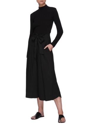 Figure View - Click To Enlarge - VINCE - High Waist Belted Palazzo Culotte Pants