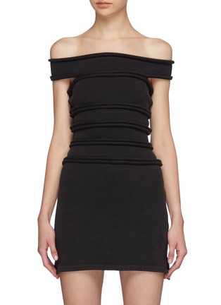 Main View - Click To Enlarge - ALEXANDER WANG - Fitted Power Stretch Cotton Off Shoulder Mini Dress