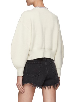 Back View - Click To Enlarge - ALEXANDER WANG - CRYSTAL TUBULAR NECKLACE CROPPED WOOL CARDIGAN
