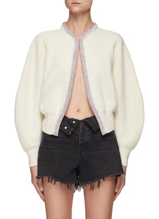Main View - Click To Enlarge - ALEXANDER WANG - CRYSTAL TUBULAR NECKLACE CROPPED WOOL CARDIGAN