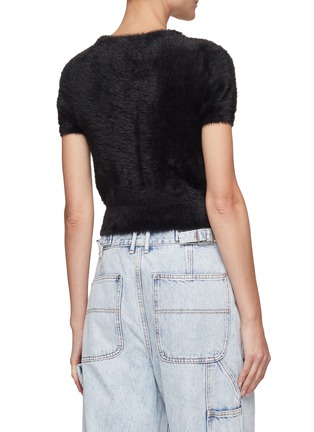 Back View - Click To Enlarge - ALEXANDER WANG - CRYSTAL KNOT V NECK FAUX FUR PULLOVER