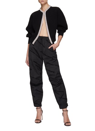 Figure View - Click To Enlarge - ALEXANDER WANG - UNISEX ALL-OVER FLOCKED LOGO TAFFETA TRACK PANTS