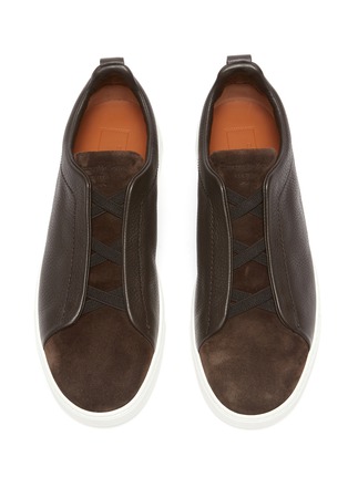 Detail View - Click To Enlarge - ERMENEGILDO ZEGNA - Triple Stitch Lace Leather Suede Slip-on Sneakers