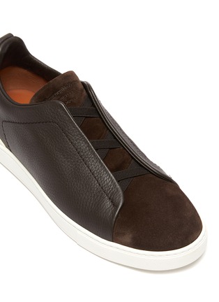 Detail View - Click To Enlarge - ERMENEGILDO ZEGNA - Triple Stitch Lace Leather Suede Slip-on Sneakers