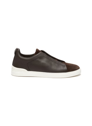 Main View - Click To Enlarge - ERMENEGILDO ZEGNA - Triple Stitch Lace Leather Suede Slip-on Sneakers