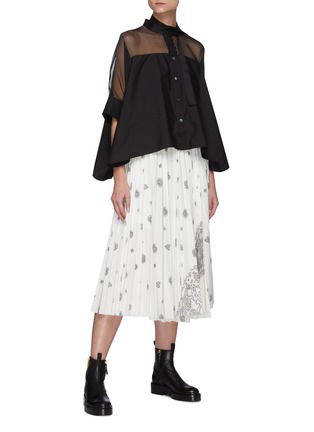 Figure View - Click To Enlarge - SACAI - Scarf Detail Contrast Sheer Panel Blouse