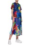 Figure View - Click To Enlarge - SACAI - x KAWS Belted Print Pleated Satin Midi Skirt