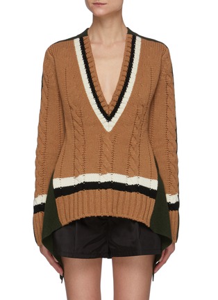 Main View - Click To Enlarge - SACAI - Striped V-Neck Drapped Wool Jumper