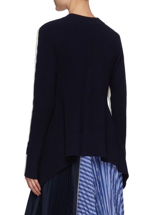 Back View - Click To Enlarge - SACAI - Striped V-Neck Drapped Wool Jumper