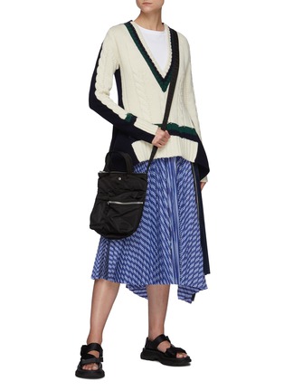 Figure View - Click To Enlarge - SACAI - Striped V-Neck Drapped Wool Jumper