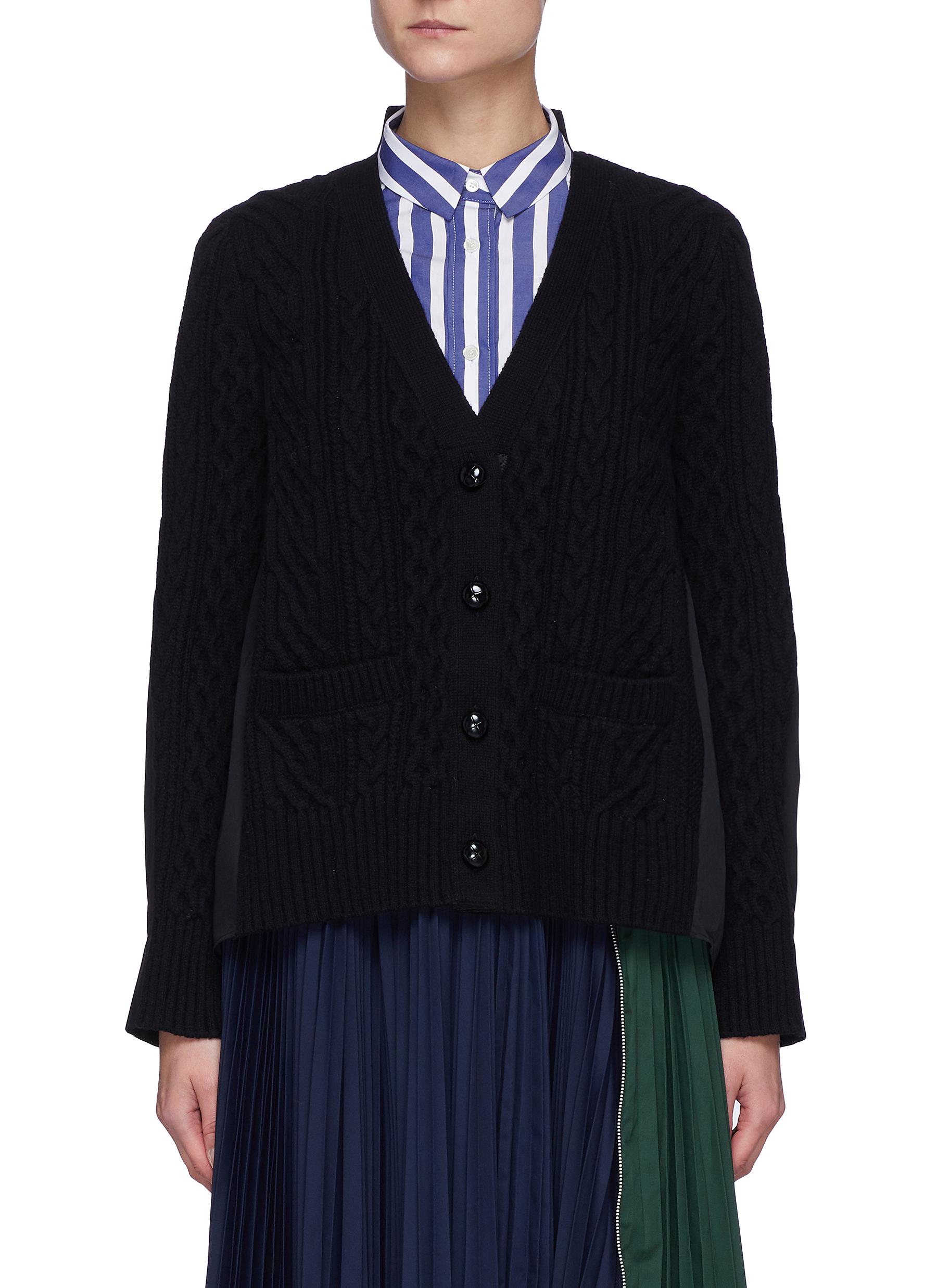 SHIRT BACK WOOL CABLE KNIT CARDIGAN