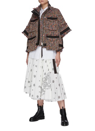 Figure View - Click To Enlarge - SACAI - Fringed Tweed Cropped Short Sleeved Blouson