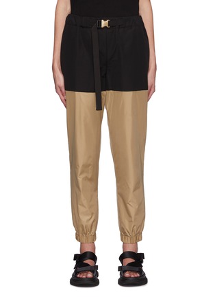 Main View - Click To Enlarge - SACAI - Belted Contrasting Cotton Twill Panelled Nylon Jogger Pants