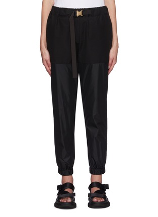 Main View - Click To Enlarge - SACAI - Belted Cotton Twill Panelled Nylon Jogger Pants