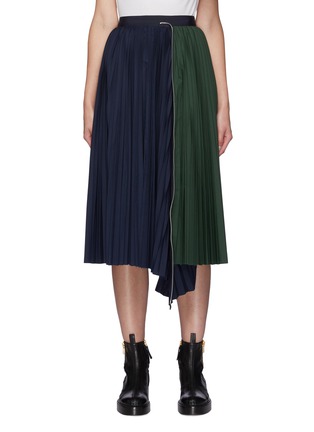 Main View - Click To Enlarge - SACAI - Zip Detail Duo-tone Pleated Midi Skirt