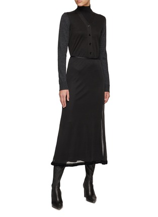 Figure View - Click To Enlarge - JIL SANDER - Tonal Trimmed Silk A Line Skirt