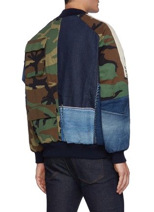 Back View - Click To Enlarge - DENHAM - x Lane Crawford Selvedge Jeans Camouflage Patchwork Cotton Bomber Jacket