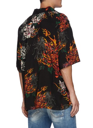 Back View - Click To Enlarge - DENHAM - Oversized All Over Flaming Floral Print Hawaiian Shirt