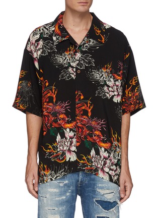 Main View - Click To Enlarge - DENHAM - Oversized All Over Flaming Floral Print Hawaiian Shirt