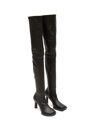 Detail View - Click To Enlarge - JACQUEMUS - Les Bottes Carré Rond' Mismatching Heeled Leather Over The Knee Boots