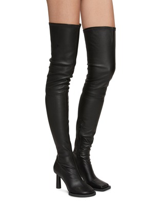 Figure View - Click To Enlarge - JACQUEMUS - Les Bottes Carré Rond' Mismatching Heeled Leather Over The Knee Boots