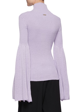 Back View - Click To Enlarge - JW ANDERSON - Bell Sleeved Ribbed Cotton Knit Turtleneck Sweater