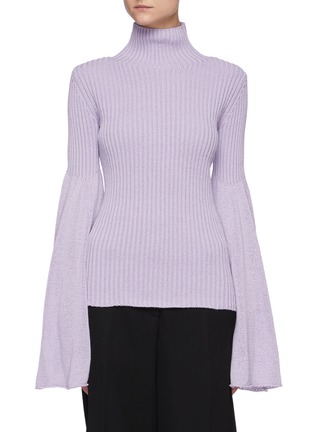 Main View - Click To Enlarge - JW ANDERSON - Bell Sleeved Ribbed Cotton Knit Turtleneck Sweater