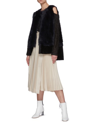 Figure View - Click To Enlarge - KARL DONOGHUE - Shearling Panel Side Vent Midi Gilet