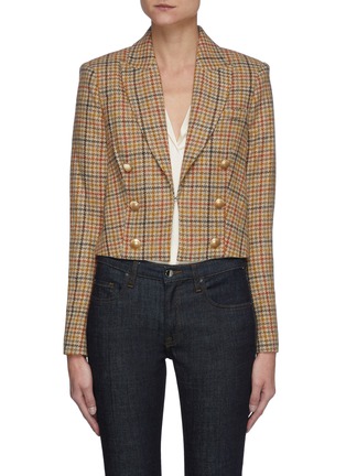 Main View - Click To Enlarge - L'AGENCE - Inez' Chequered Wool Blend Cropped Double Breasted Blazer