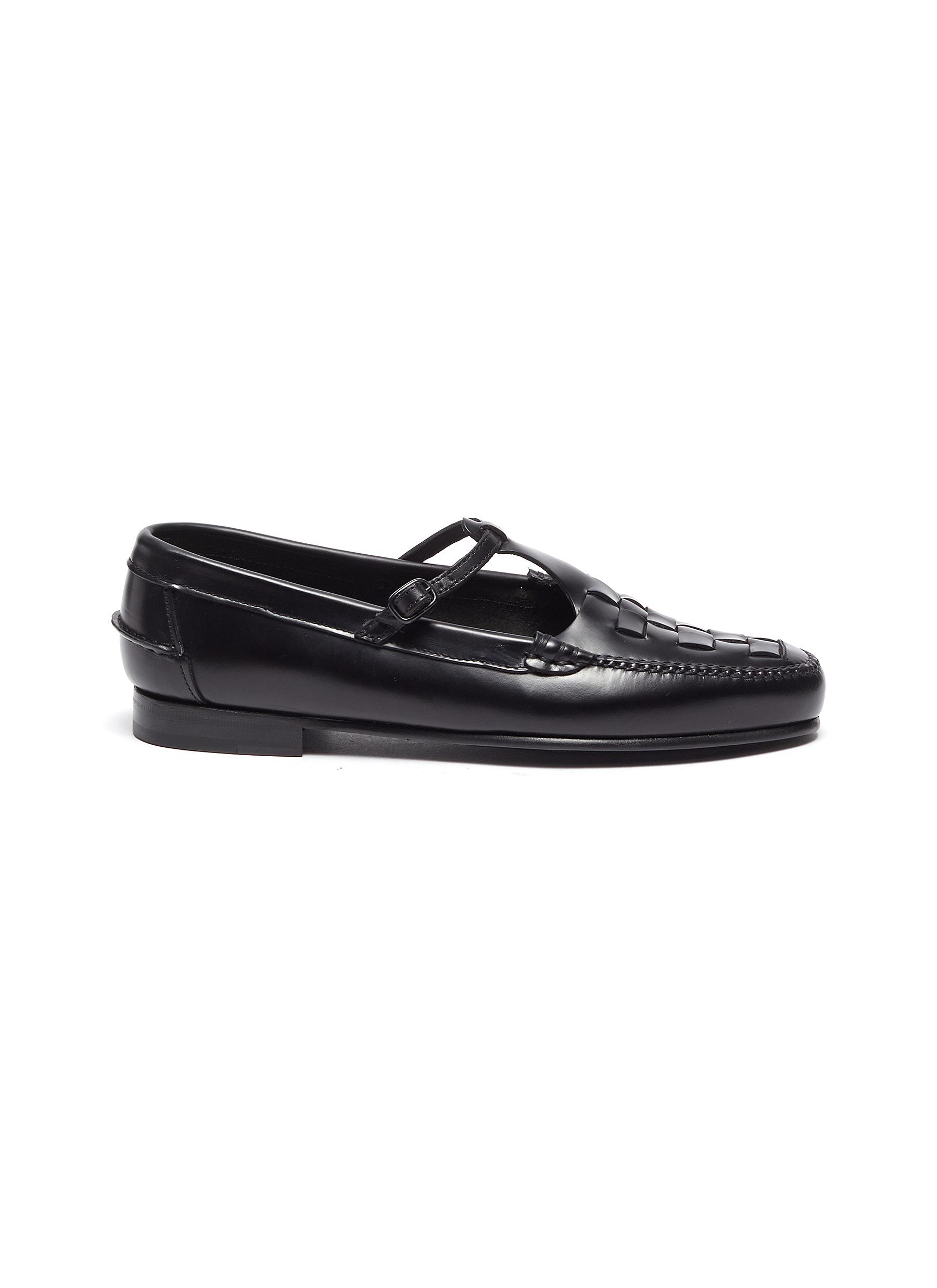 Hereu Maqueda Woven-leather T-strap Loafers In Black | ModeSens