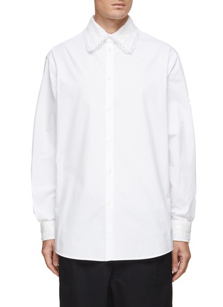 Main View - Click To Enlarge - VALENTINO GARAVANI - Lace Collar Cotton Button-down Shirt